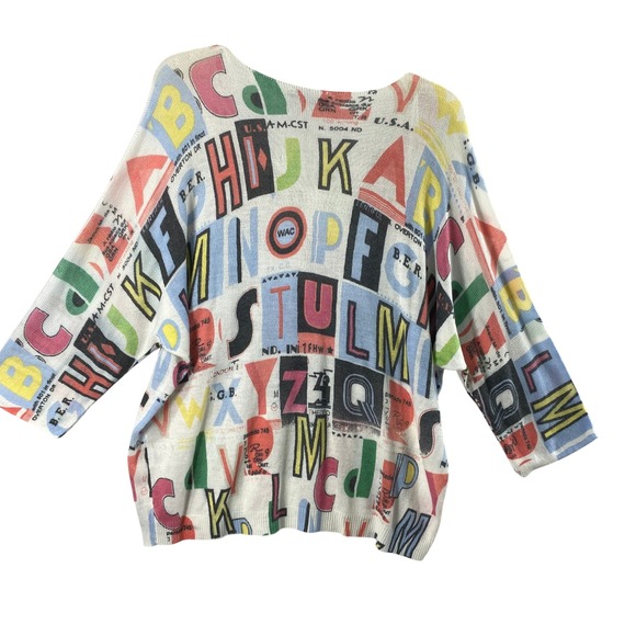 Charlie B Novelty Print Sweater Womens Medium V Neck 3/4 Sleeve Artsy Pullover - Picture 2 of 10